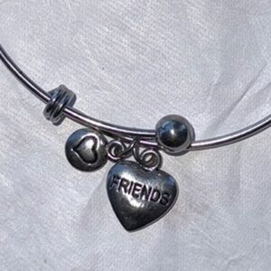 Costume Silver Heart Charm Bracelet, adjustable, “Friends”, preowned